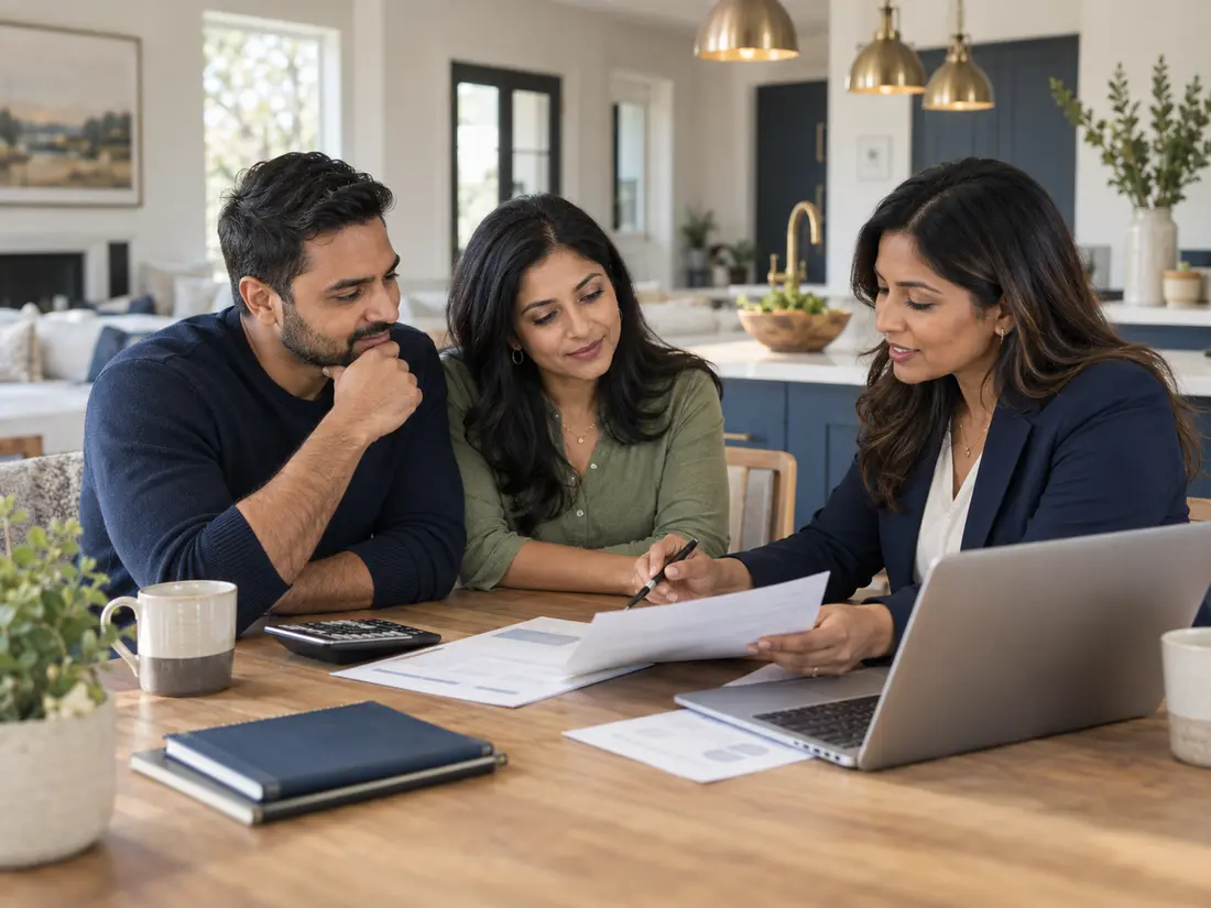 A couple reviewing a home financing plan with a mortgage advisor